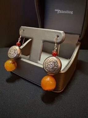 Sterling Silver & Carnelian Stone Drop Earrings